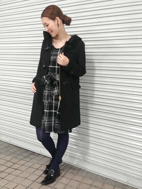「ロング丈ダッフル」｜「アイテム（ワンピース/ドレス）」を使った、Hamaさん（レディース・164cm）の冬コーディネート