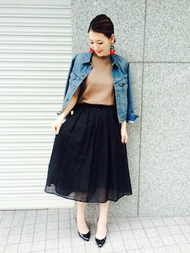 「大ぶりアクセサリー」｜「アイテム（スカート）」を使った、Hamaさん（レディース・164cm）の夏コーディネート
