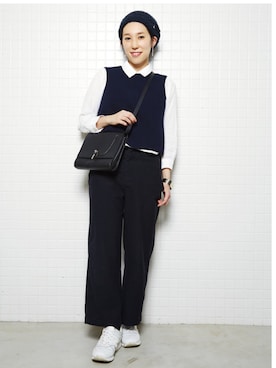 「MHL.（エムエイチエル）のアイテム」を使った、kilico. 宇津木明子さん（レディース・158cm）の秋コーディネート