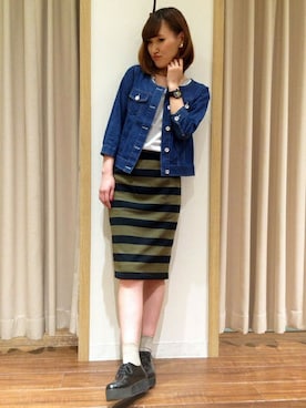 「ボーダースカート」｜「アイテム（ブルゾン）」を使った、marucoさん（レディース・161cm）の夏コーディネート