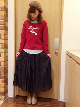 「ロゴニット」｜「アイテム（ブーティ）」を使った、marucoさん（レディース・161cm）の秋コーディネート