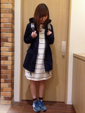 「アイテム（マウンテンパーカー、ブルー系）」を使った、marucoさん（レディース・161cm）の冬コーディネート