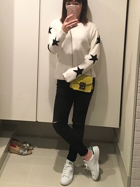「ZARA（ザラ）のアイテム（デニムパンツ、ブラック系）」を使った、ゆみりんさん（レディース・163cm）の春コーディネート