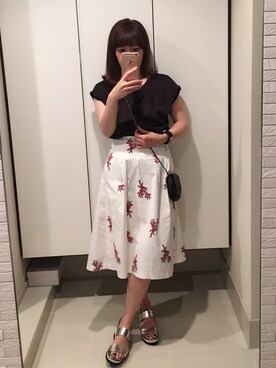 「ZARA（ザラ）のアイテム（Tシャツ/カットソー、ブラック系）」を使った、ゆみりんさん（レディース・163cm）の春コーディネート