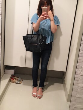 「ZARA（ザラ）のアイテム（トップス、ブルー系）」を使った、ゆみりんさん（レディース・163cm）の夏コーディネート