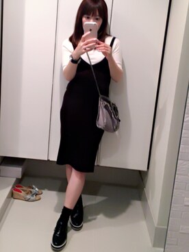 「DHOLIC（ディーホリック）のアイテム（ニット/セーター、ホワイト系）」を使った、ゆみりんさん（レディース・163cm）の秋コーディネート