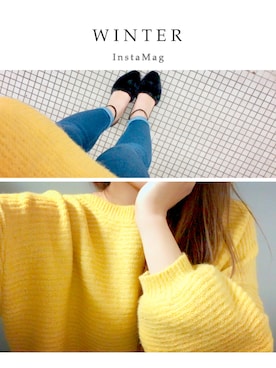 「GU（ジーユー）のアイテム（ニット/セーター、イエロー系）」を使った、NANAMiさん（レディース）の秋コーディネート