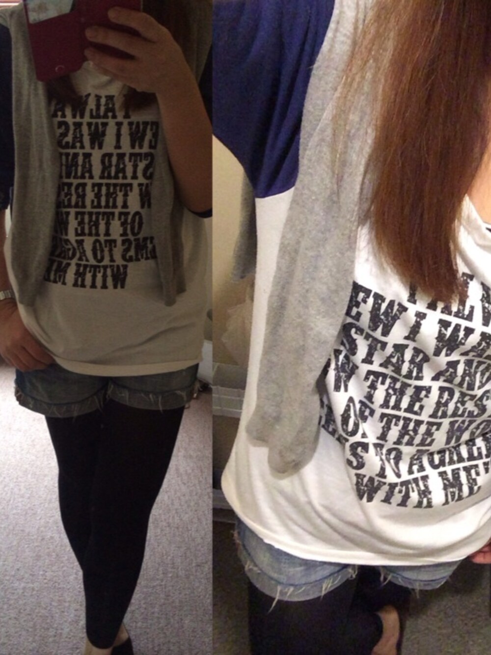 「ロゴT、ショートパンツ、ラグラン、ラグランTシャツ、七分袖、レギンスコーデ」｜「UNIQLOのカーディガン（カーディガン/ボレロ、グレー系）」を使った、sapipiさん（レディース・160cm）の夏コーディネートの1枚目の写真