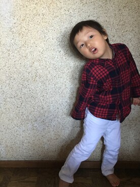 「GAP（ギャップ）のアイテム（シャツ/ブラウス、レッド系）」を使った、ryu☻genさん（キッズ・90cm）の夏コーディネート