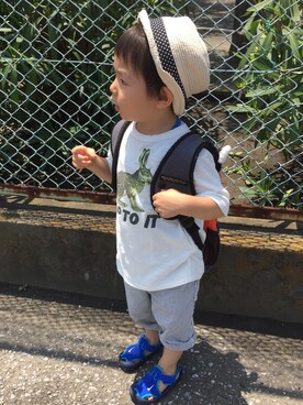 「GAP（ギャップ）のアイテム（Tシャツ/カットソー、ホワイト系）」を使った、ryu☻genさん（キッズ・90cm）の夏コーディネート