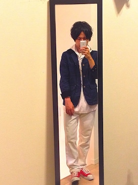 「白」｜「アイテム（カバーオール）」を使った、KAMAさん（メンズ・163cm）の秋コーディネート