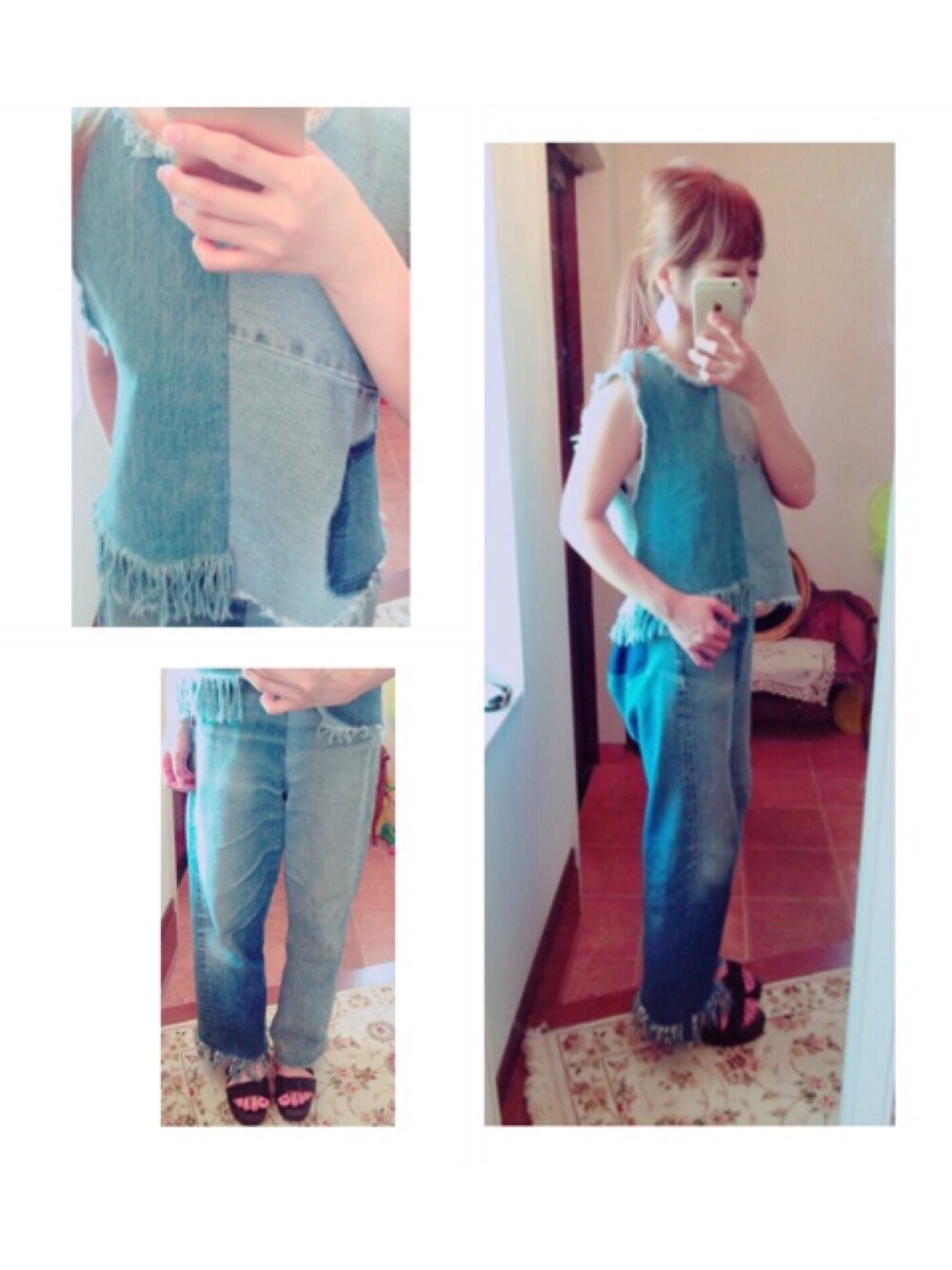 「77circa、セットアップ、デニム」｜「77circaのアイテム（トップス、ブルー系）」を使った、mayucocoさん（レディース・155cm）の夏コーディネートの1枚目の写真