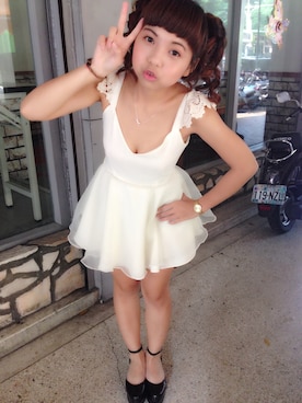 「韓貨（ワンピース、ホワイト系）」を使った、夏吧さん（レディース・150cm）の春コーディネート