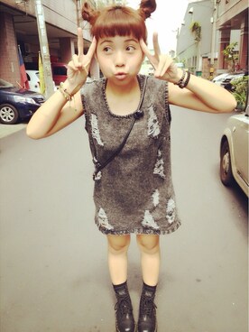 「黑色大頭馬丁（ブーツ、ブラック系）」を使った、夏吧さん（レディース・150cm）の夏コーディネート