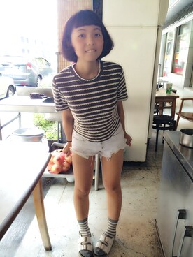 「日本のアイテム（Tシャツ/カットソー、グレー系）」を使った、夏吧さん（レディース・150cm）の秋コーディネート