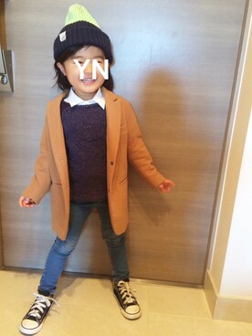 「UNIQLO（ユニクロ）のアイテム（チェスターコート）」を使った、yunchan☺︎さん（キッズ・100cm）の秋コーディネート
