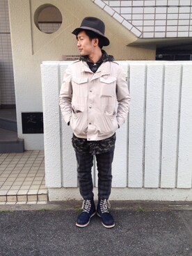 「カモ柄」｜「アイテム（その他アウター）」を使った、yuta saitoさん（メンズ・166cm）の冬コーディネート