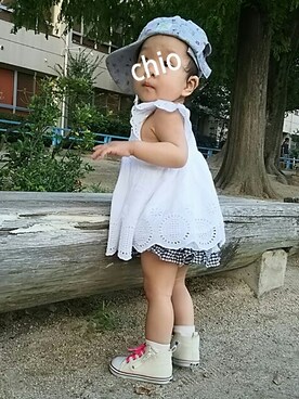 「GAP（ギャップ）のアイテム（チュニック）」を使った、ちおさん（キッズ・80cm）の夏コーディネート