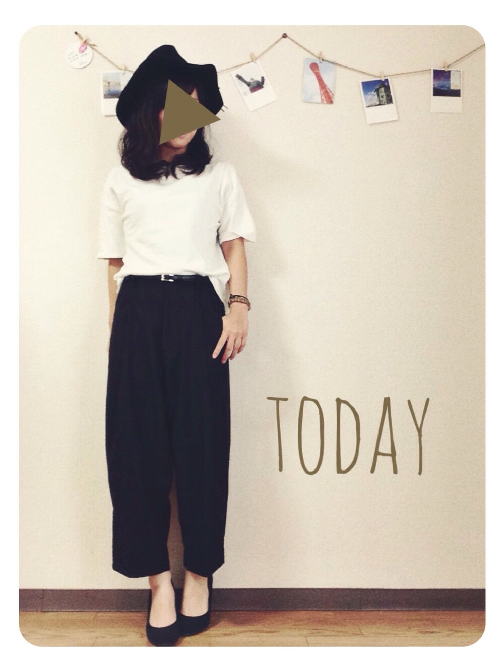 「秋のコーデ、フェルトハット、ハット、チェック、ワイドパンツ、パンプス、w closet、GU、カジュアル」｜「GUのアイテム（Tシャツ/カットソー、ホワイト系）」を使った、ma sa miさん（レディース・152cm）の秋コーディネートの1枚目の写真
