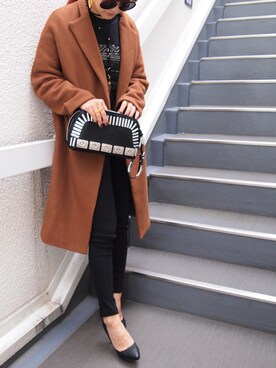 「オーバーサイズコート」｜「アイテム（クラッチバッグ）」を使った、eriko_yoshidaさん（レディース・166cm）の冬コーディネート
