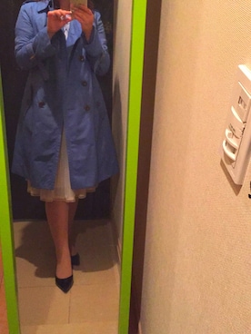 「larmoire de luxe（ラーモワール ドゥ リュクス）のヨーロッパのブランドを扱ってるセレクトショップで購入☆sizeがぴったりでした😊（トレンチコート、ブルー系）」を使った、purumuさん（レディース・150cm）の春コーディネート