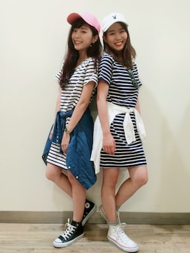 「ワンピース×スニーカー」｜「アイテム（チュニック）」を使った、bmmさん（レディース・155cm）の夏コーディネート