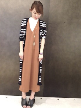 「ロングカーディガン」｜Satake Yukaさん（レディース・151cm）の春コーディネート