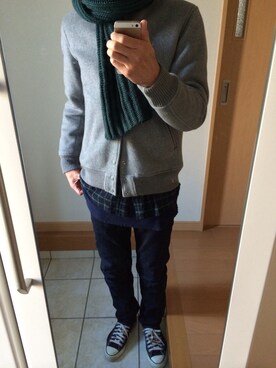 「UNUSED」｜「アイテム（スタジャン）」を使った、takさん（メンズ・179cm）の冬コーディネート