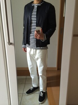 「UNUSED（アンユーズド）のアイテム（ノーカラージャケット）」を使った、takさん（メンズ・179cm）の春コーディネート