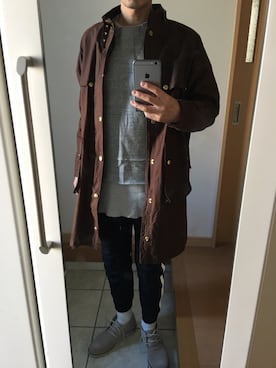 「UNUSED（アンユーズド）のアイテム（ステンカラーコート）」を使った、takさん（メンズ・179cm）の冬コーディネート
