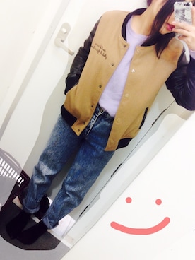 「EDWIN」｜「アイテム（スタジャン）」を使った、meshikuzu🇯🇵さん（レディース・152cm）の冬コーディネート