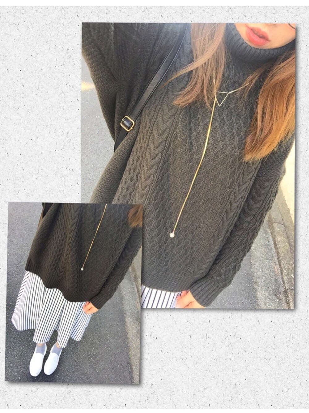 ホワイト系のスカートを着用したレディースの冬コーディネートの1枚目の写真