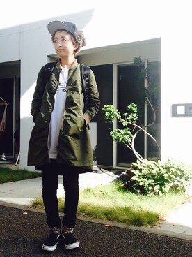 「黒リュック」｜「アイテム（ミリタリージャケット）」を使った、ayamiiiiさん（レディース・159cm）の秋コーディネート