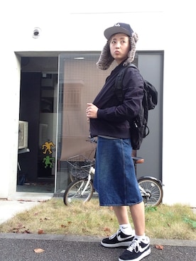「NEWERA」｜「アイテム（その他アウター）」を使った、ayamiiiiさん（レディース・159cm）の冬コーディネート