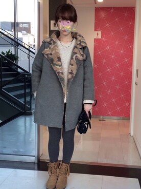 「QUEEN SHOP（クイーンショップ）のアイテム（ダッフルコート、グリーン系）」を使った、Cy さん（レディース・157cm）の冬コーディネート