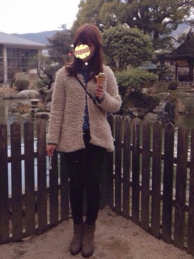 「ZARA（ザラ）のアイテム（シャツ/ブラウス、ブルー系）」を使った、Cy さん（レディース・157cm）の冬コーディネート