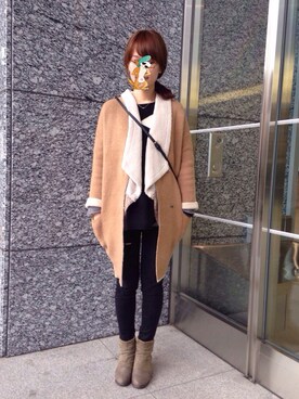 「QUEEN SHOP（クイーンショップ）のアイテム（ニット/セーター、ブラック系）」を使った、Cy さん（レディース・157cm）の冬コーディネート