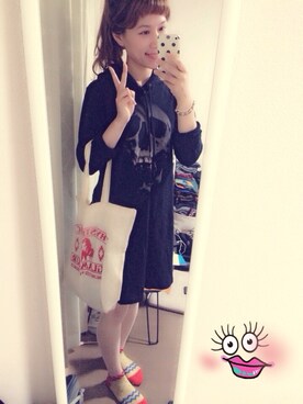 「HYSTERIC GLAMOUR（ヒステリックグラマー）のアイテム（チュニック、ブラック系）」を使った、Cy さん（レディース・157cm）の夏コーディネート