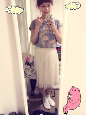 「tutuanna（チュチュアンナ）のアイテム（ソックス/靴下、ホワイト系）」を使った、Cy さん（レディース・157cm）の夏コーディネート