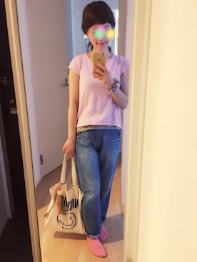 「cepo（セポ）のワークデニムクロップドパンツ（デニムパンツ、ブルー系）」を使った、Cy さん（レディース・157cm）の夏コーディネート