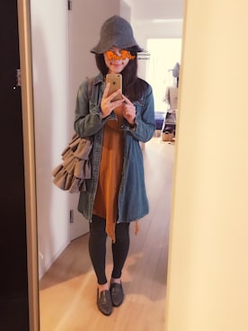 「ZARA（ザラ）のアイテム（Tシャツ/カットソー、オレンジ系）」を使った、Cy さん（レディース・157cm）の秋コーディネート