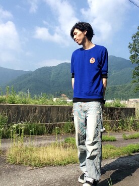 「ジャパンブルー」｜「アイテム（スウェット）」を使った、shin.pesさん（メンズ・177cm）の夏コーディネート