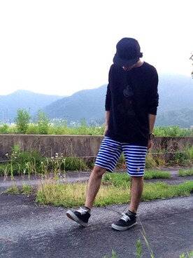 「膝上ショーツ」｜「アイテム（スウェット）」を使った、shin.pesさん（メンズ・177cm）の夏コーディネート