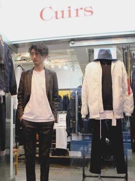 「アイテム（カバーオール）」を使った、Cuirs（キュイー）専属モデルさん（メンズ・185cm）の冬コーディネート