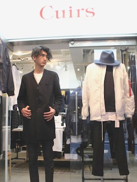 「アイテム（ノーカラージャケット）」を使った、Cuirs（キュイー）専属モデルさん（メンズ・185cm）の冬コーディネート