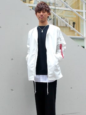「アイテム（ミリタリージャケット）」を使った、Cuirs（キュイー）専属モデルさん（メンズ・168cm・10代）の春コーディネート
