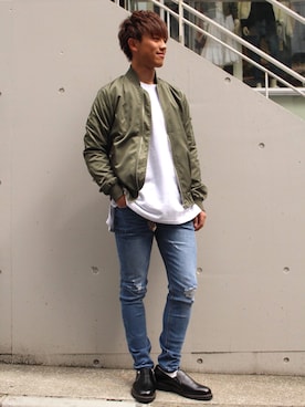 「アイテム（ミリタリージャケット）」を使った、Cuirs（キュイー）専属モデルさん（メンズ・168cm・10代）の春コーディネート