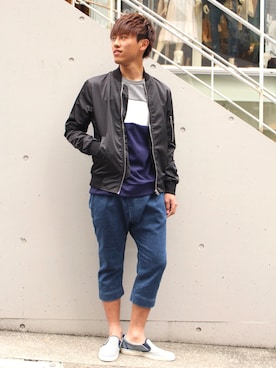 「アイテム（ミリタリージャケット）」を使った、Cuirs（キュイー）専属モデルさん（メンズ・168cm・10代）の春コーディネート