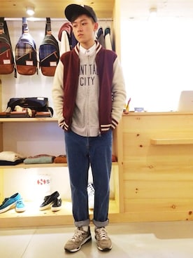 「M2squared（エムツースクエアード）のアイテム（スタジャン）」を使った、栗さん（メンズ・174cm）の秋コーディネート