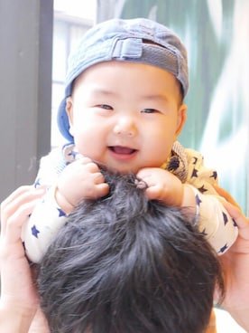 「PETIT BATEAU（プチバトー）のアイテム（キャスケット）」を使った、bakushojiさん（キッズ・80cm）の秋コーディネート